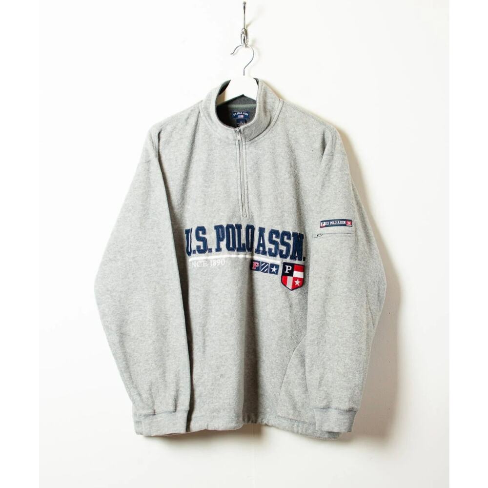 US Polo Assn XL 1/4 Zip Gray Fleece Pullover - Picture 1 of 13